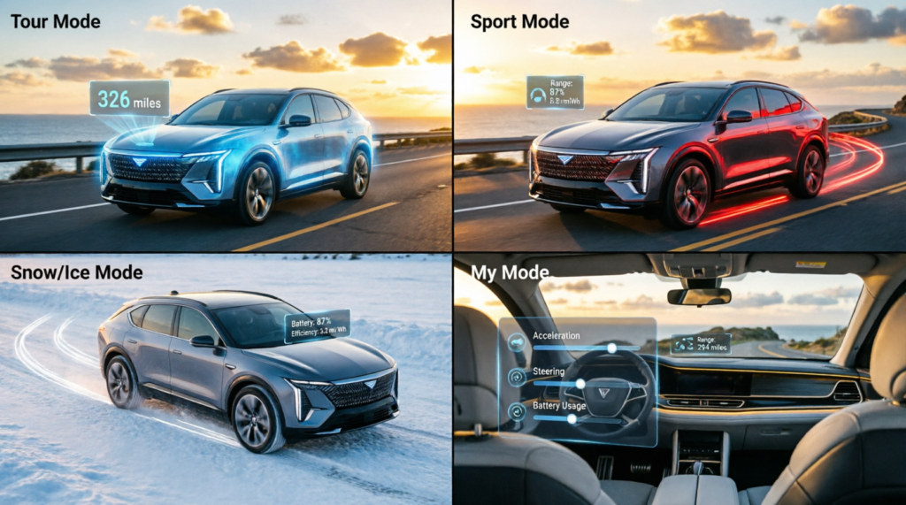 Do the Driving Modes in Cadillac Lyriq Offer Different Ranges or Battery Usages?