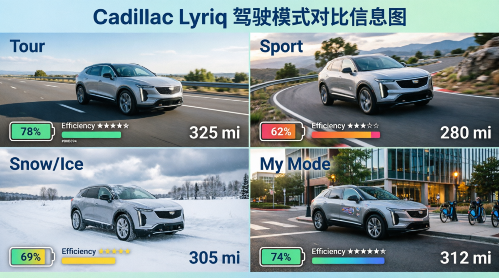 Do the Driving Modes in Cadillac Lyriq Offer Different Ranges or Battery Usages?
